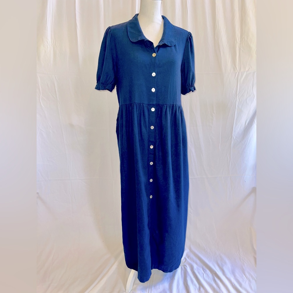 Tash + Sophie Navy Linen Short Sleeved Button Down Shirtdress Size 16
